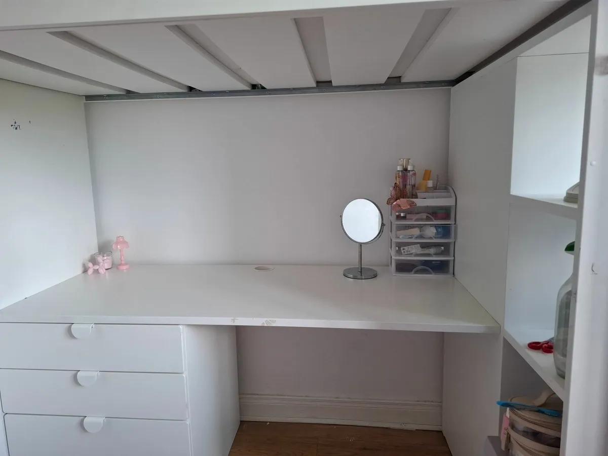 IKEA loft bed with wardrobe desk and drawers - Image 2