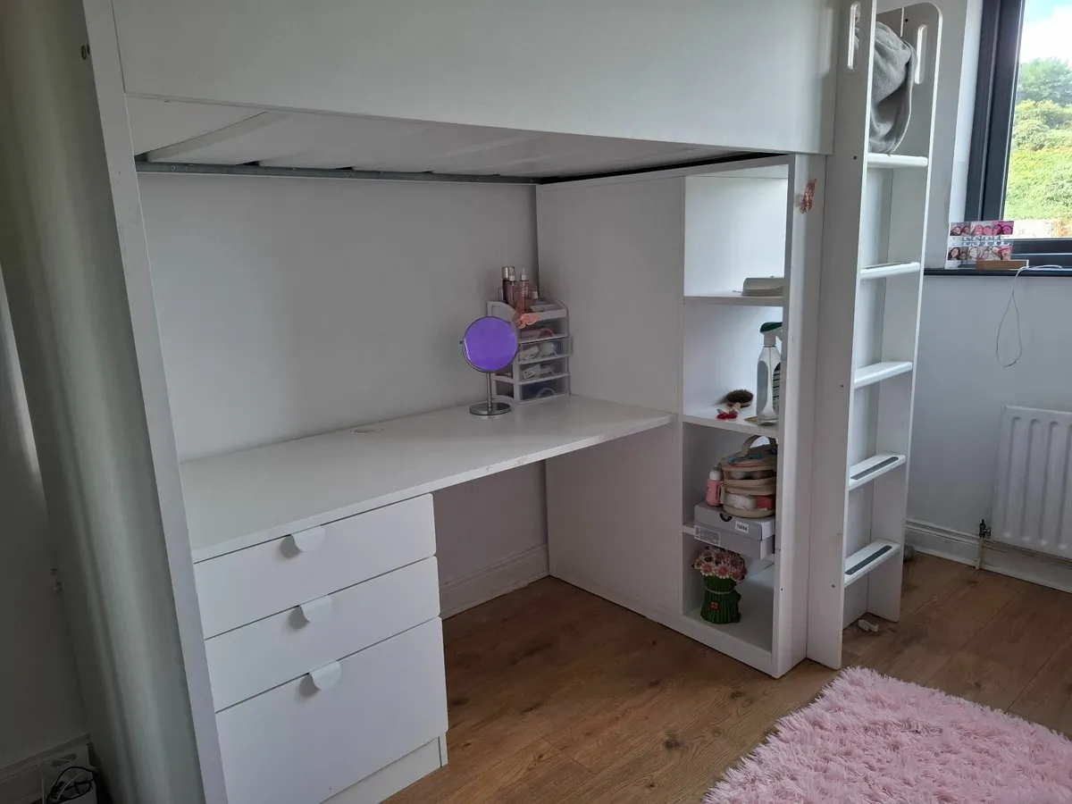 IKEA loft bed with wardrobe desk and drawers - Image 3