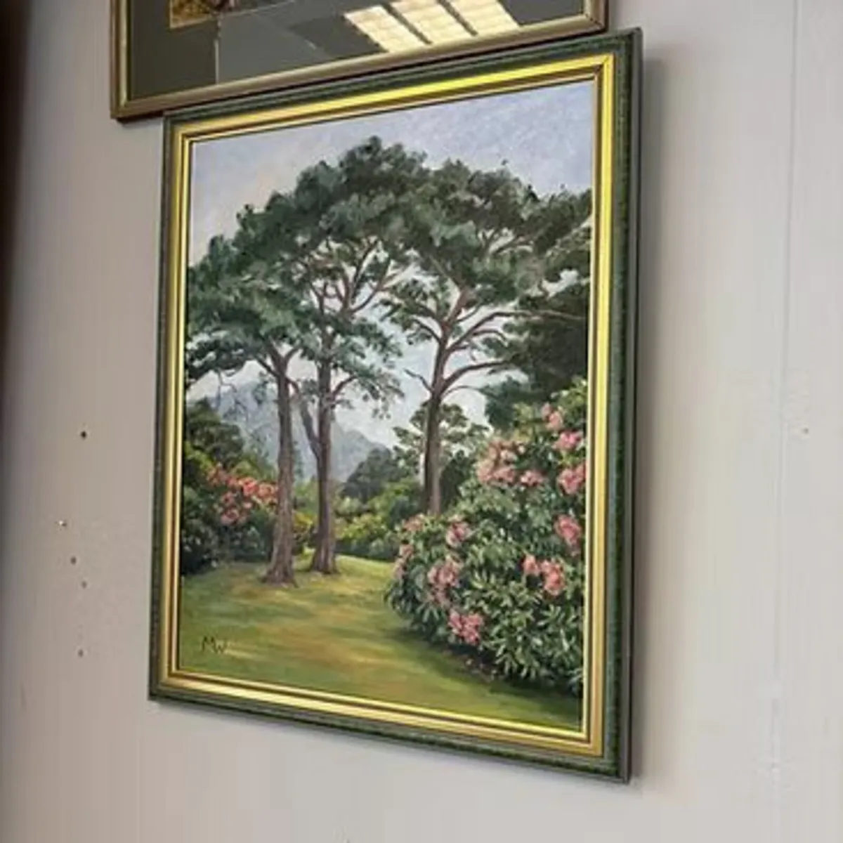"Rose garden" signed, Maria Wren, oil on board. Gr