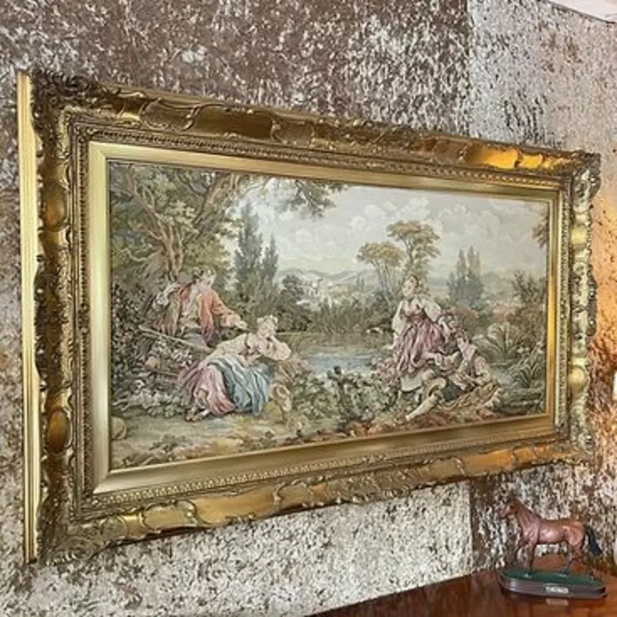 Gorgeous vintage "love garden romance" tapestry ar