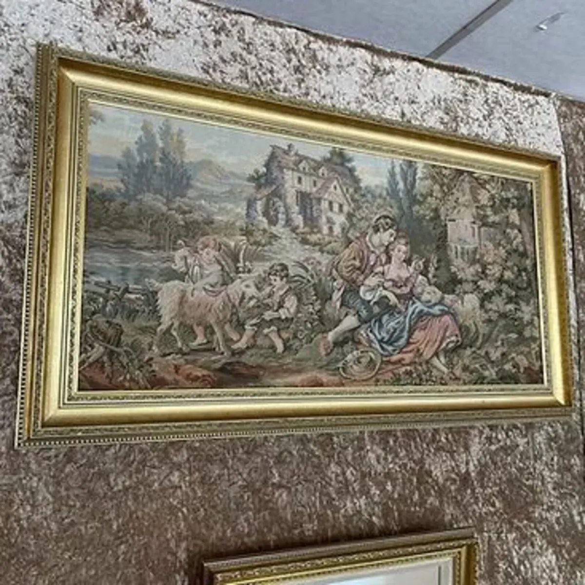 Gorgeous vintage "love garden romance" tapestry ar