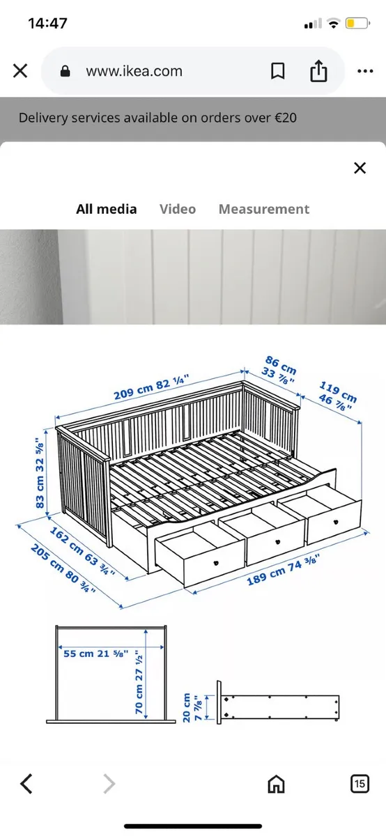 Hemnes Day bed / sofa bed white - Image 2