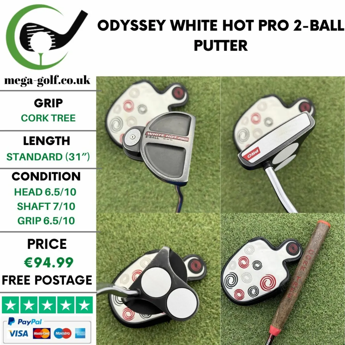 ODYSSEY WHITE HOT PRO 2-BALL PUTTER / 31″ - Image 1