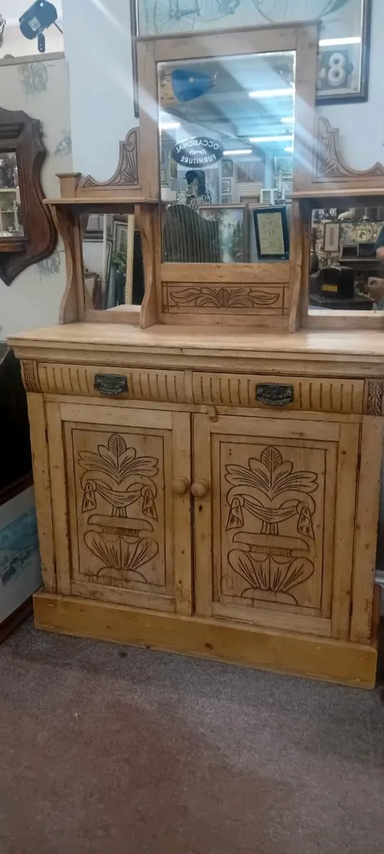 Antique Scratch Carved Stripped Pine Sideboard - Image 1