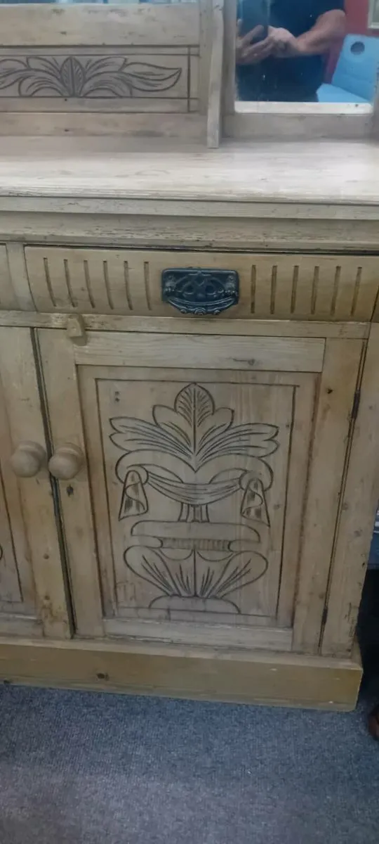 Antique Scratch Carved Stripped Pine Sideboard - Image 2
