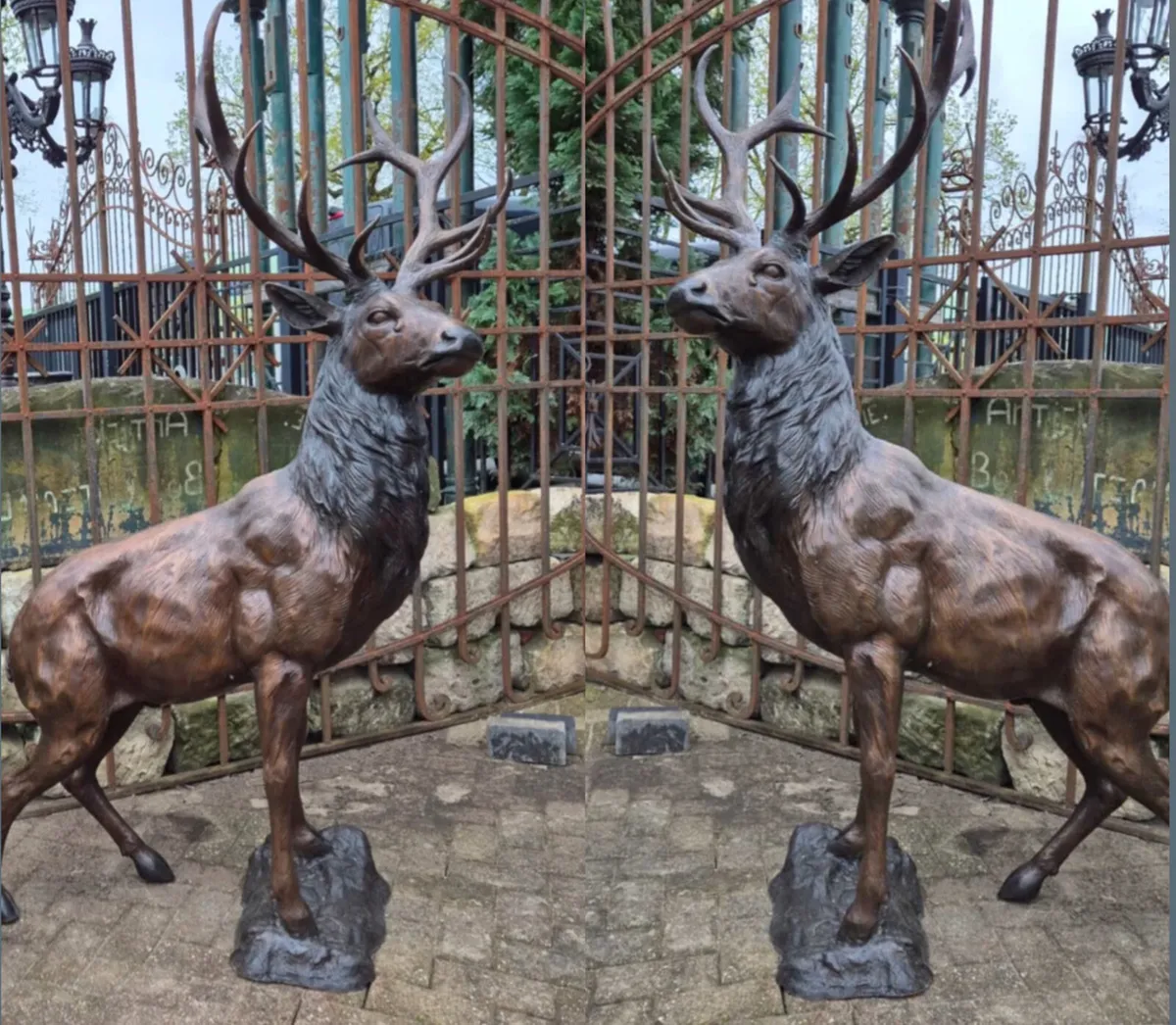 Pair of bronze deers - Image 2