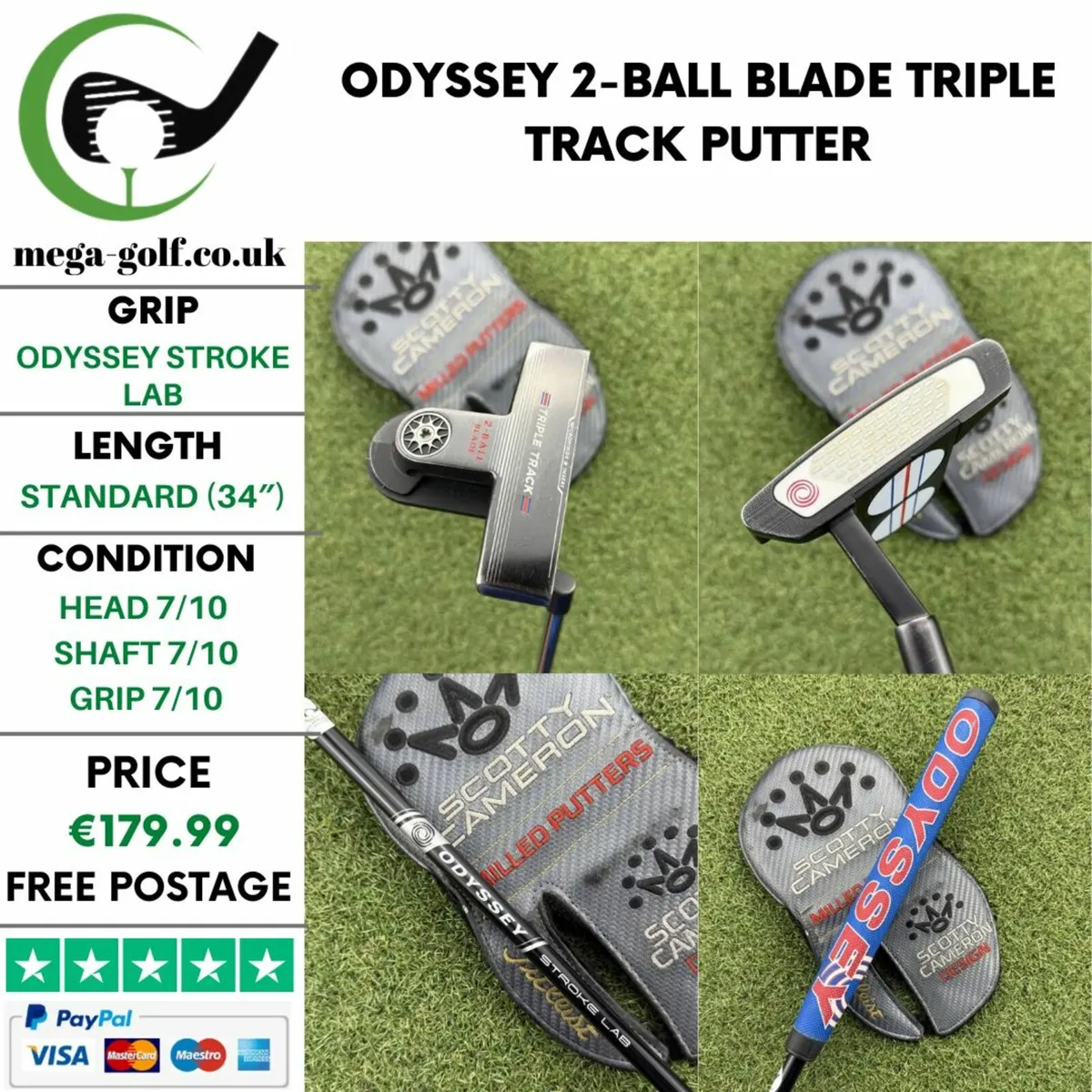 ODYSSEY 2-BALL BLADE TRIPLE TRACK PUTTER / 34″ - Image 1