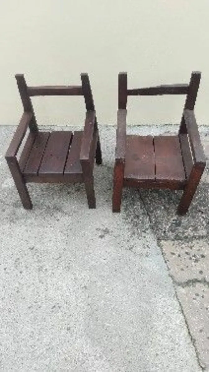 Antique twin rustic child chairs
