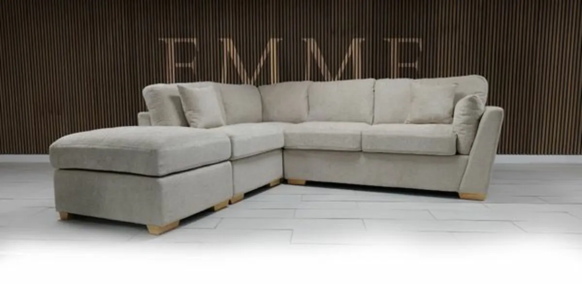 "Emme Corner Beige Fabric Sofa" - Image 1