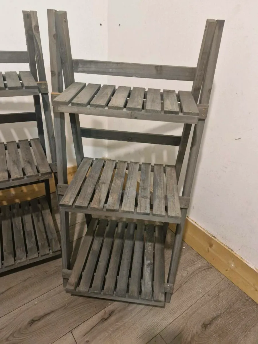 Set of 2 wooden folding plant stands - Image 1