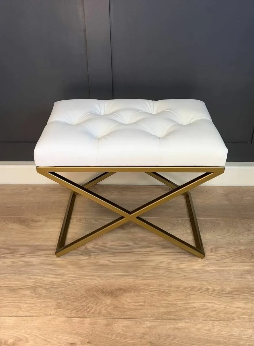 Velvet Ottoman with Gold Metal Frame - Image 1