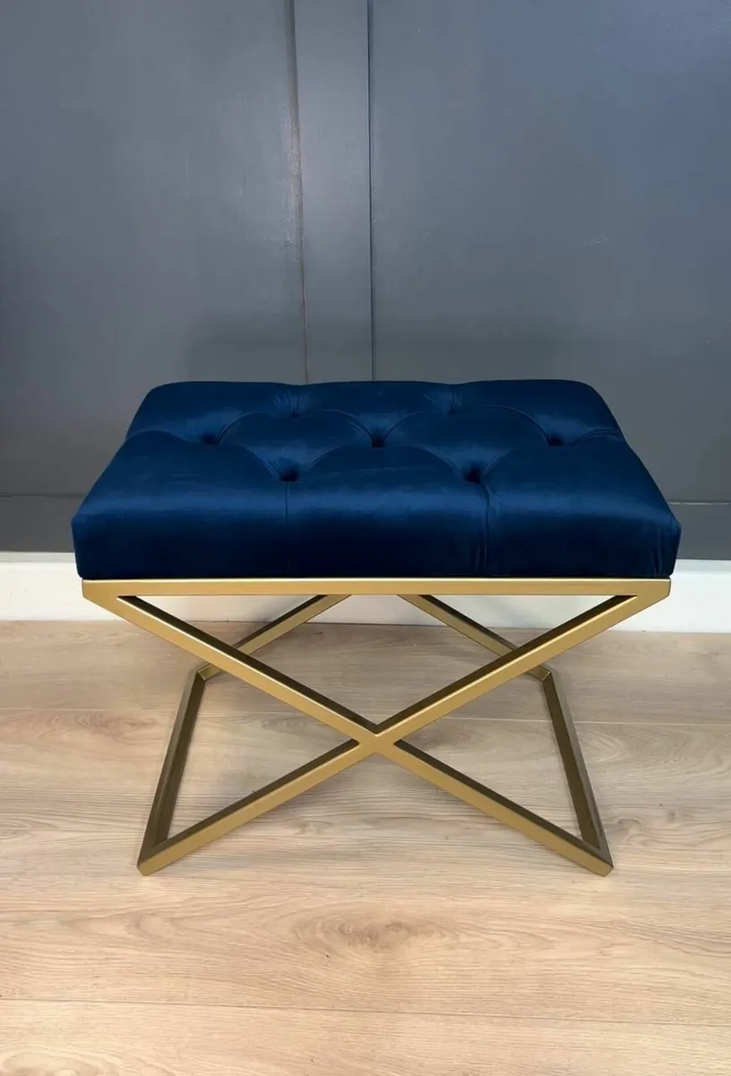 Velvet Ottoman with Gold Metal Frame - Image 3