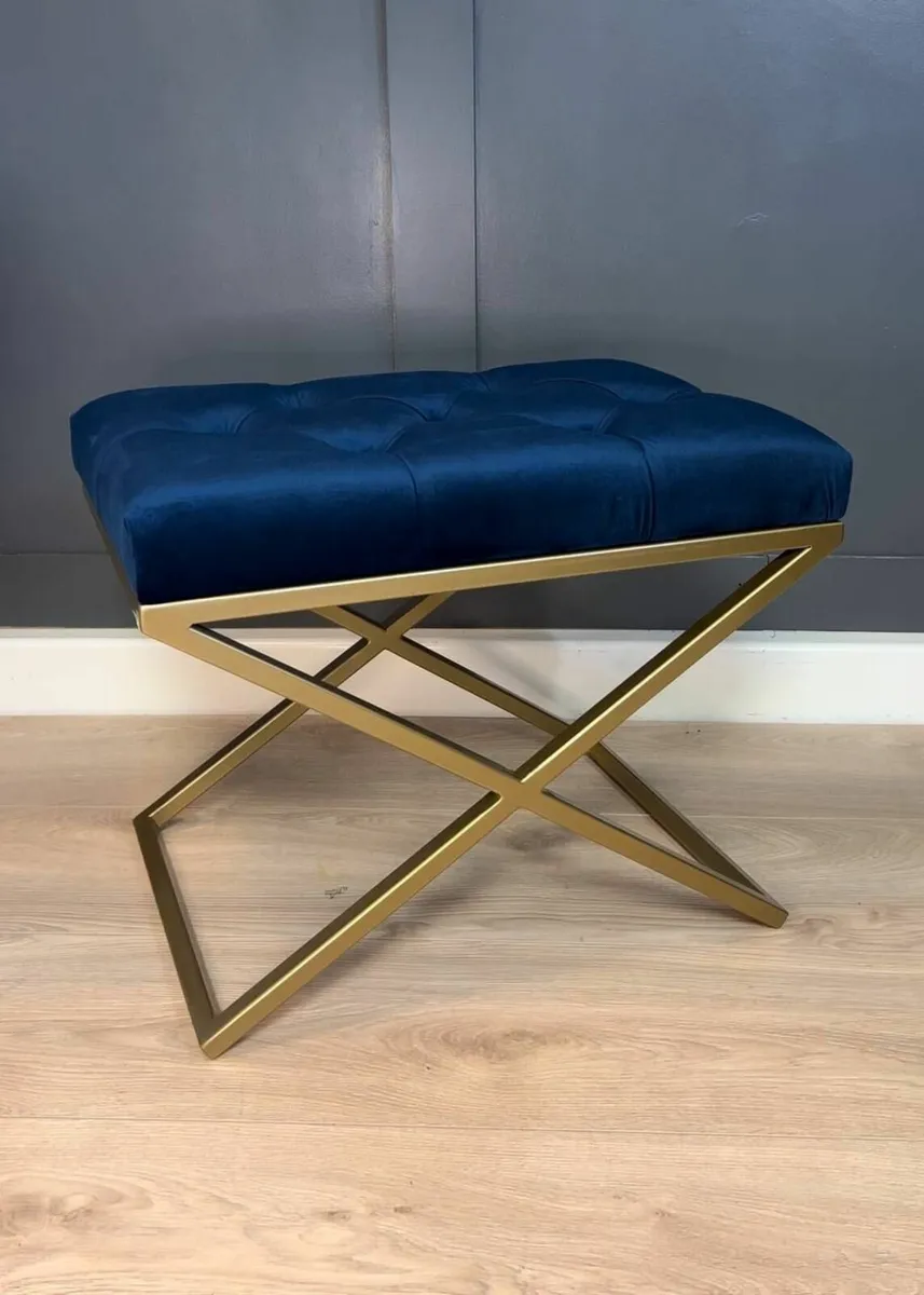 Velvet Ottoman with Gold Metal Frame - Image 4