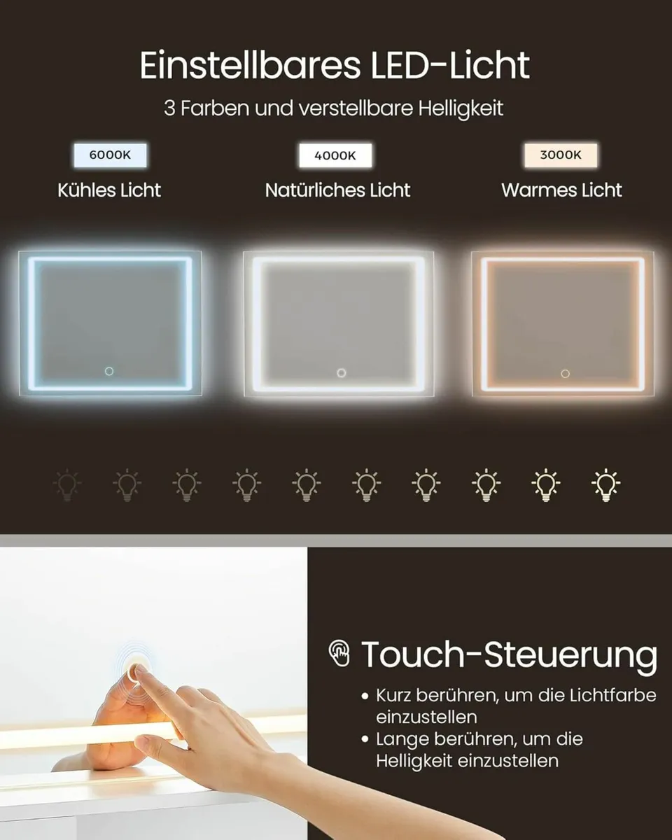Dressing table with LED lighting 110 cm wide - Image 4