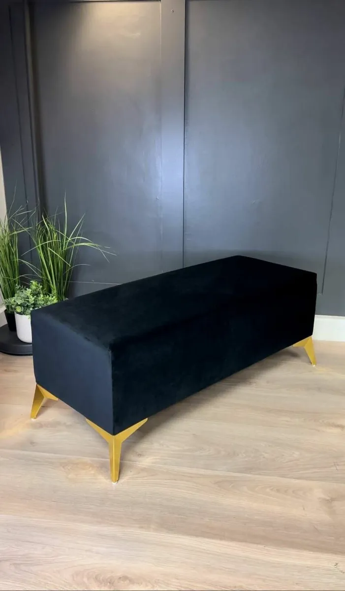 Handmade Velvet Bench with Gold Metal Legs - Image 3