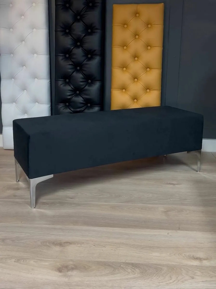 Handmade Velvet Bench with Gold Metal Legs - Image 4