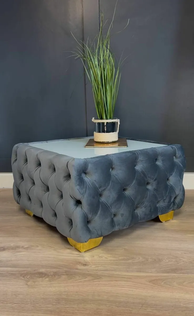 Velvet coffe table with glass - Image 1