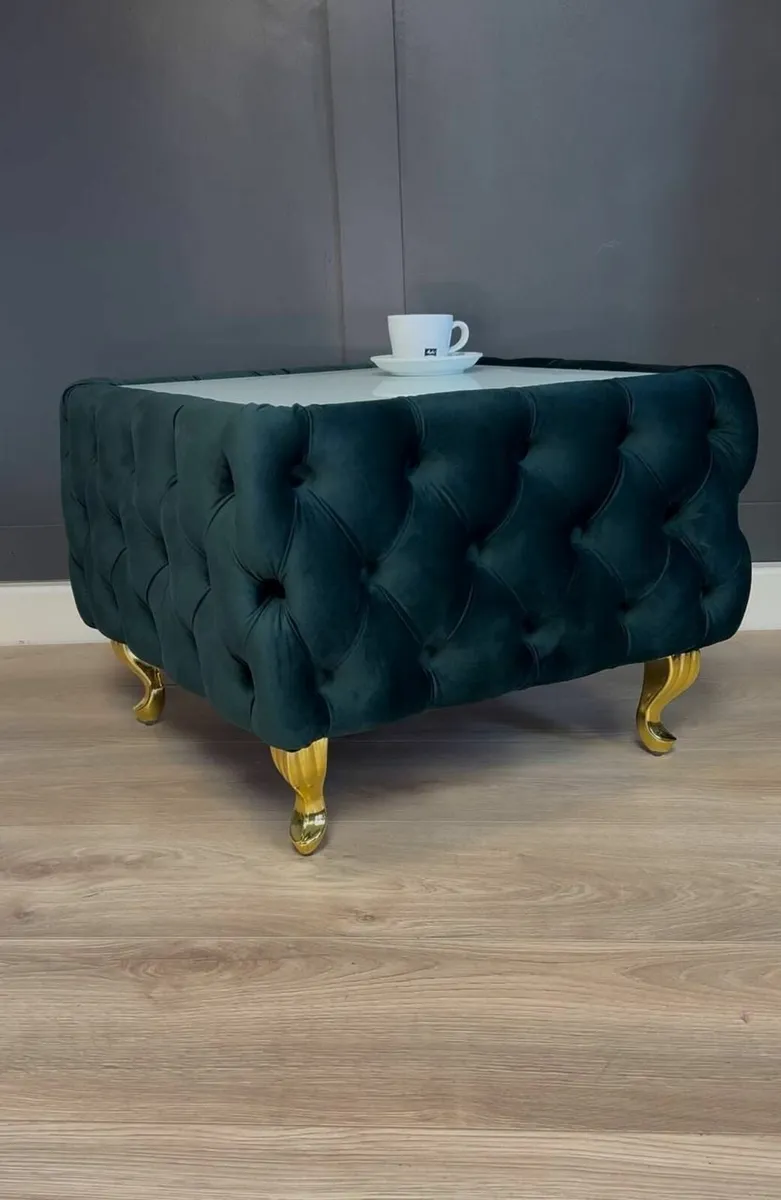 Velvet coffe table with glass - Image 4