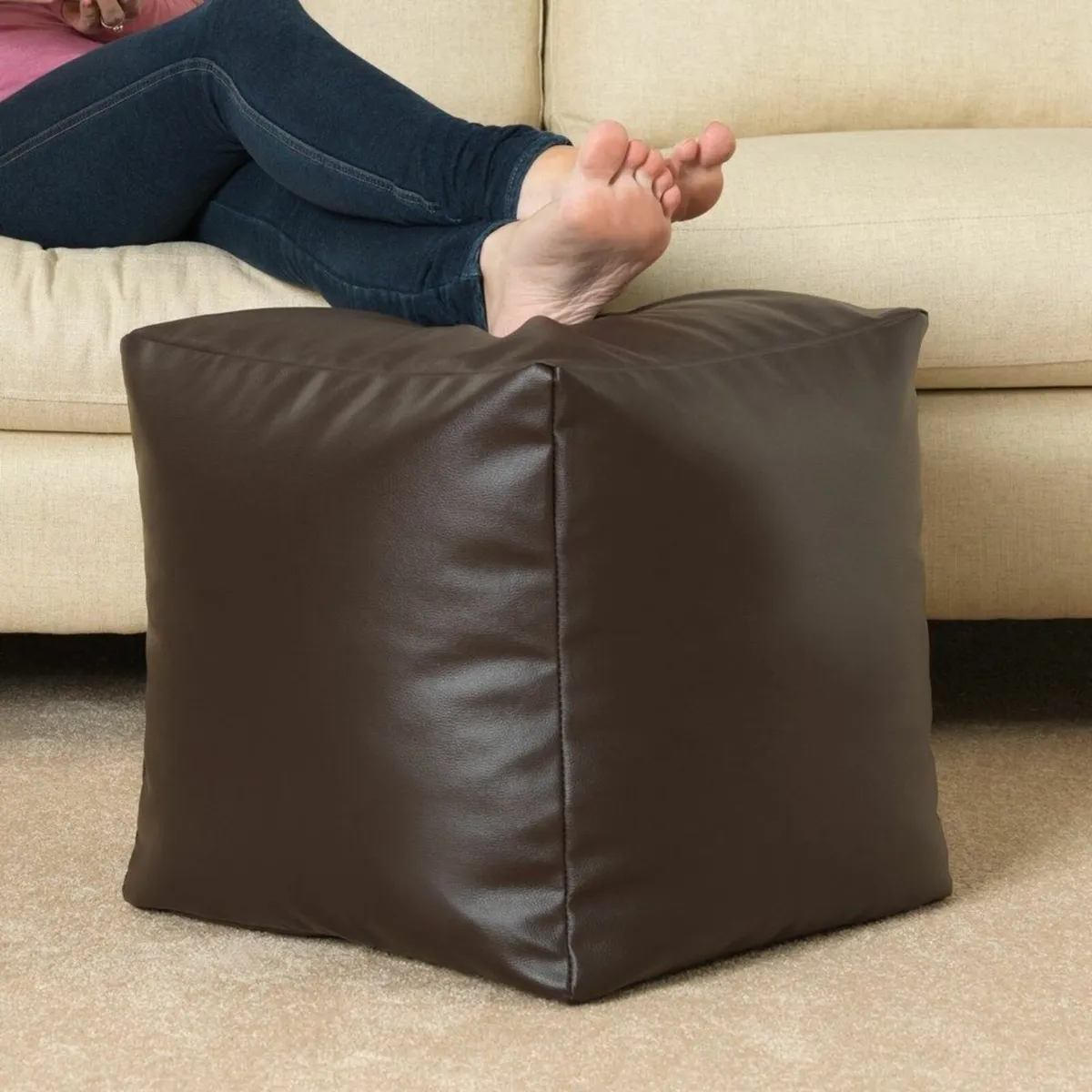 Bean Bag Cover Unfilled Medium Brown Pouffe - Image 3