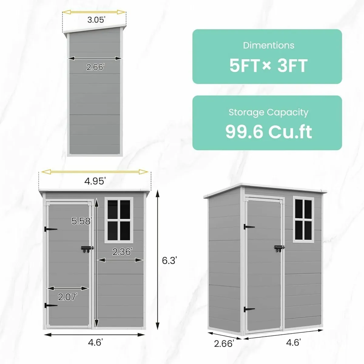 Garden Shed Plastic Resin 5ft x 3ft Weatherproof O - Image 2