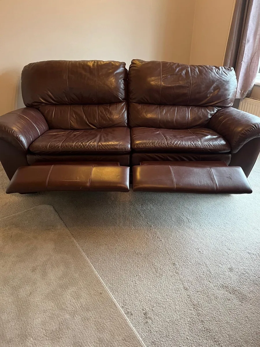 Genuine Brown leather 3 seater recliner couch - Image 1