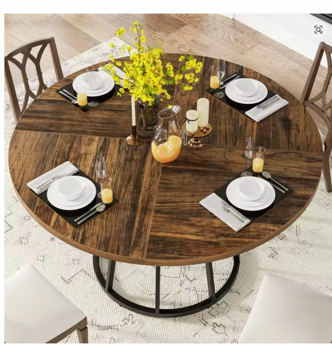 Round Dining Table 120cm with Wood Effect Top and - Image 2