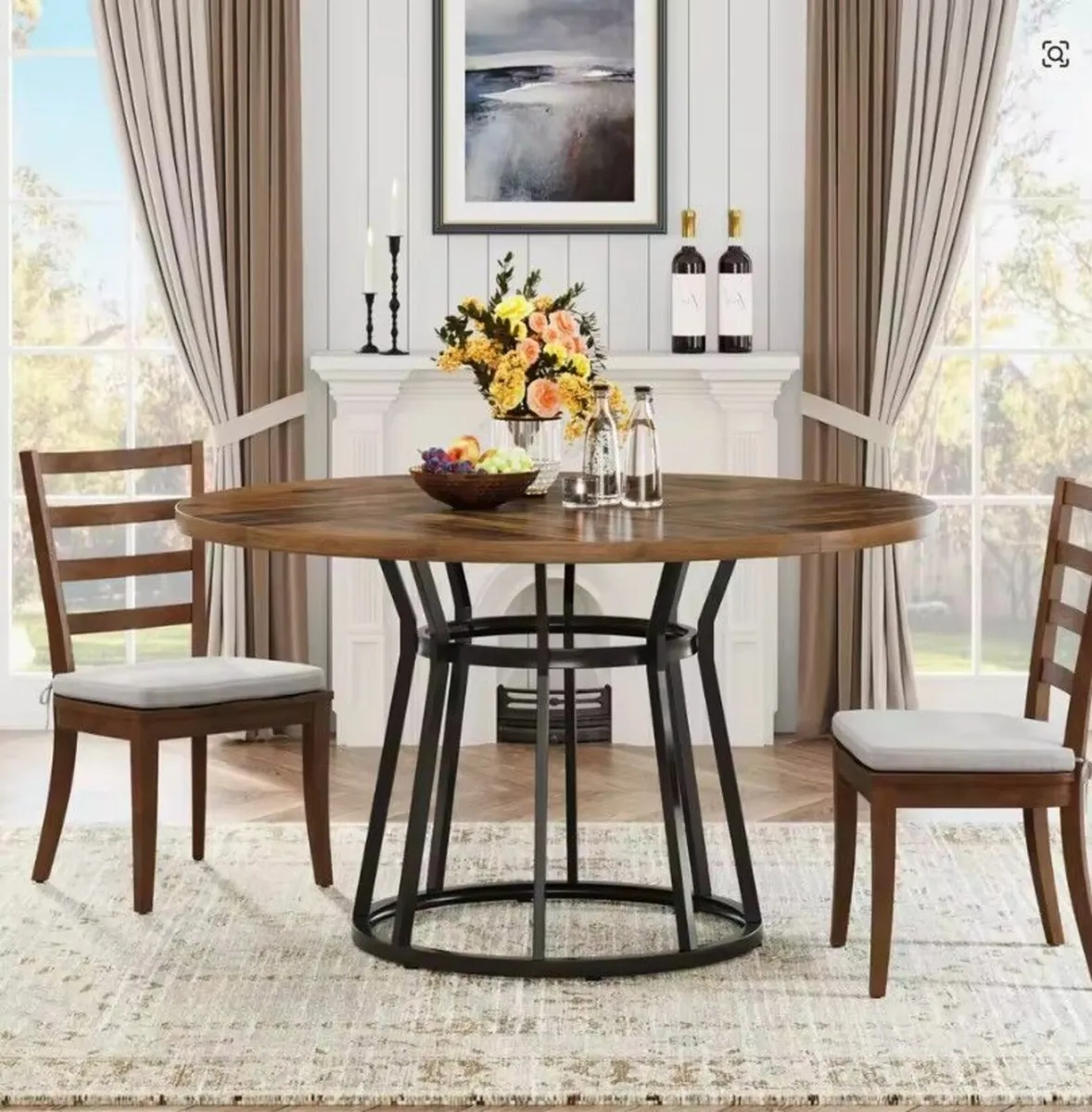 Round Dining Table 120cm with Wood Effect Top and - Image 3