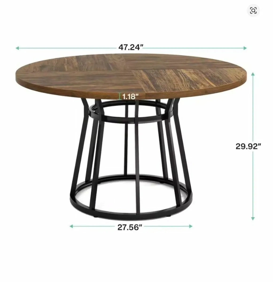 Round Dining Table 120cm with Wood Effect Top and - Image 4