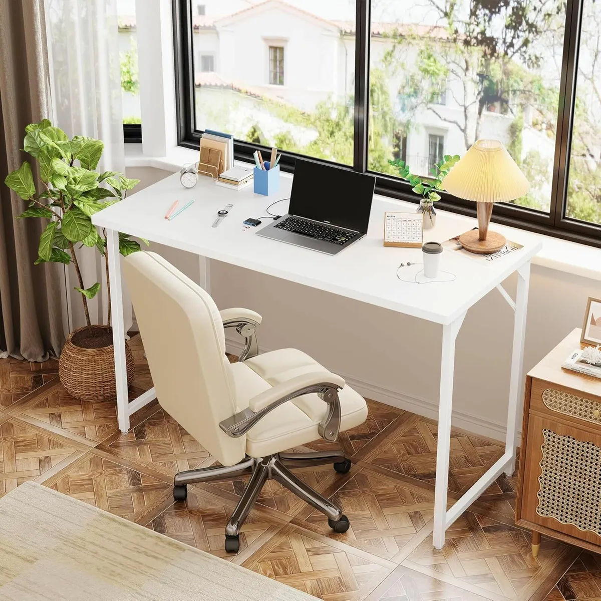 100 cm Computer Desk Home Office Desk Study White - Image 1