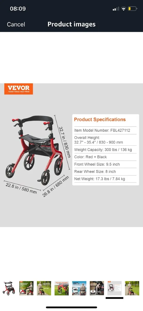 Rollator Walking Aid Walker - Image 2