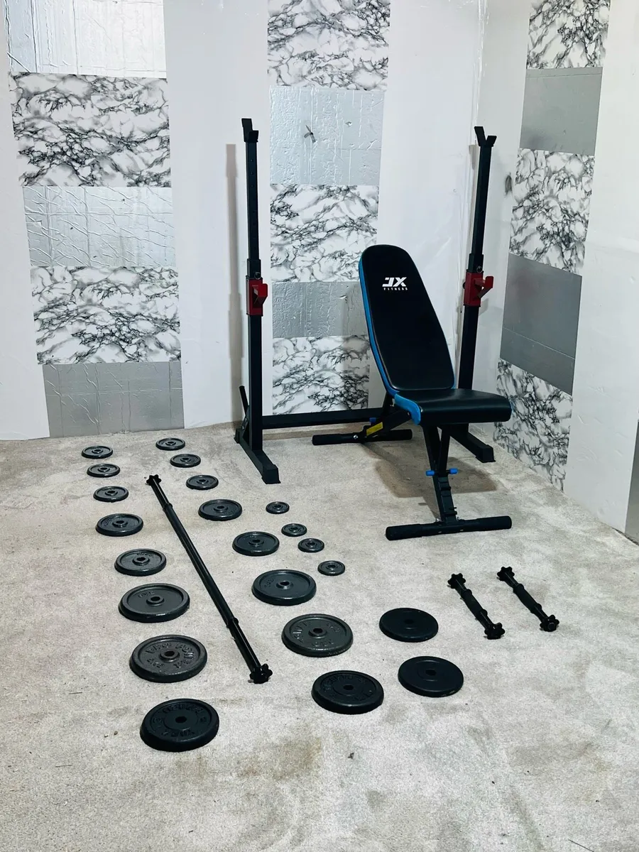 Adjustable rack bench cast iron weights barbell + - Image 2