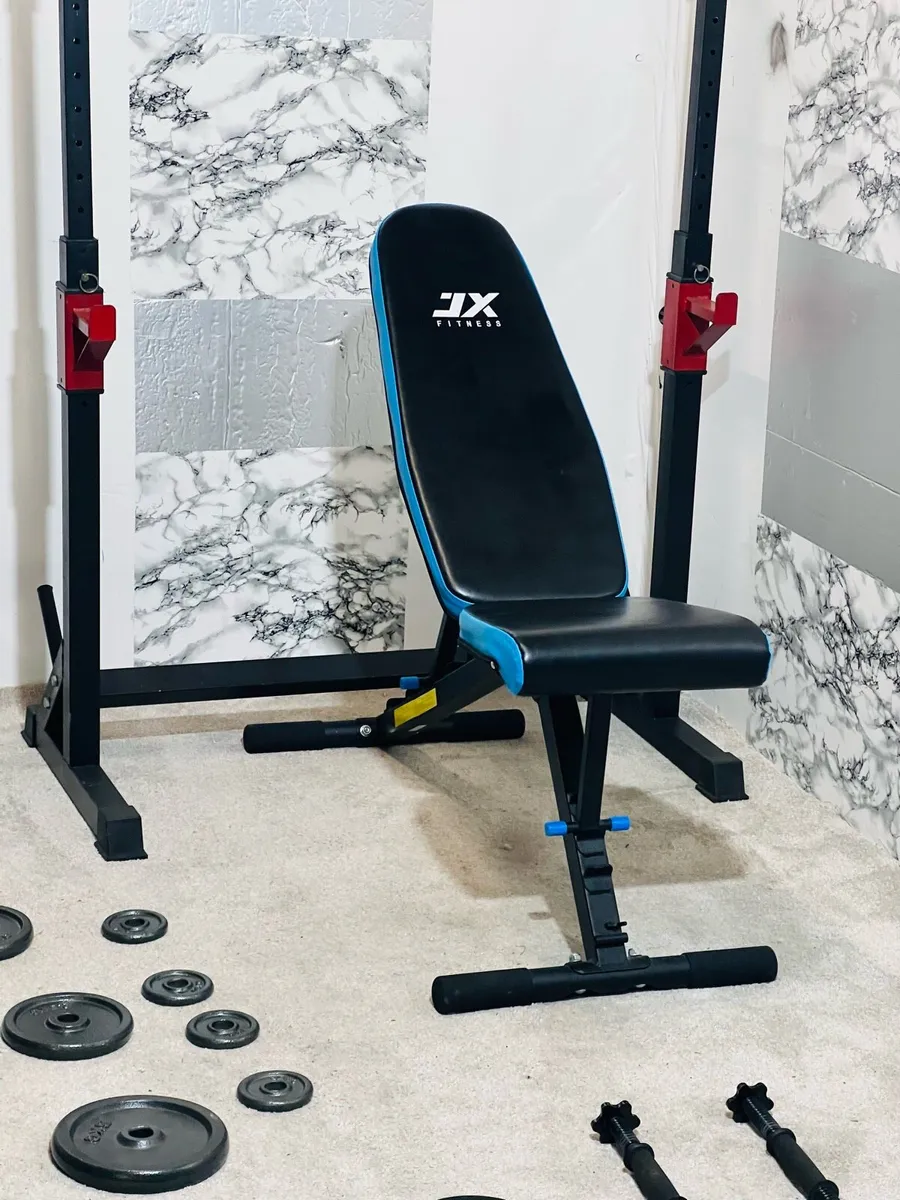 Adjustable rack bench cast iron weights barbell + - Image 3