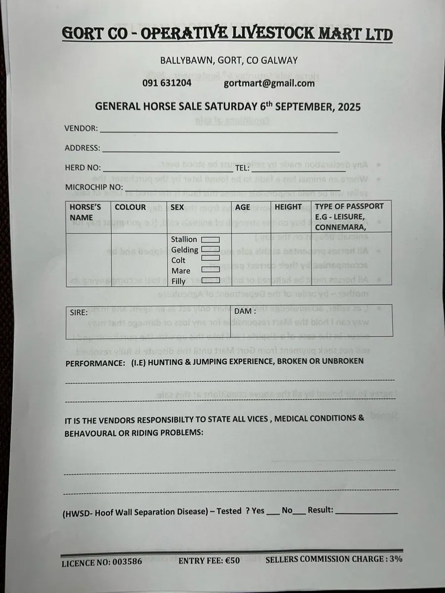 Gort Mart: Pre entry General Horse Sale: 6th Sept - Image 1