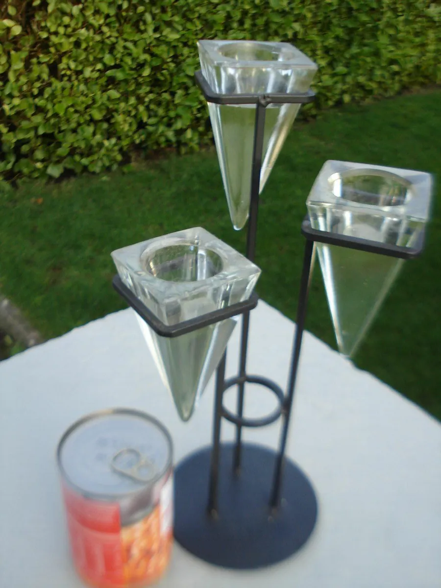 3 BRANCH METAL/GLASS CANDLE HOLDER - Image 2