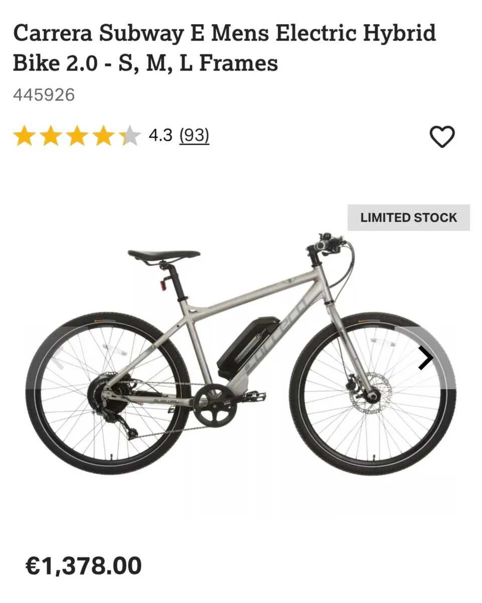 Hybrid Electric Bike -Carrera Subway E - Image 1