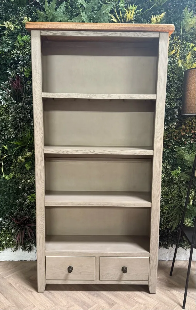 Oak/grey display cabinet/bookcase - Image 2