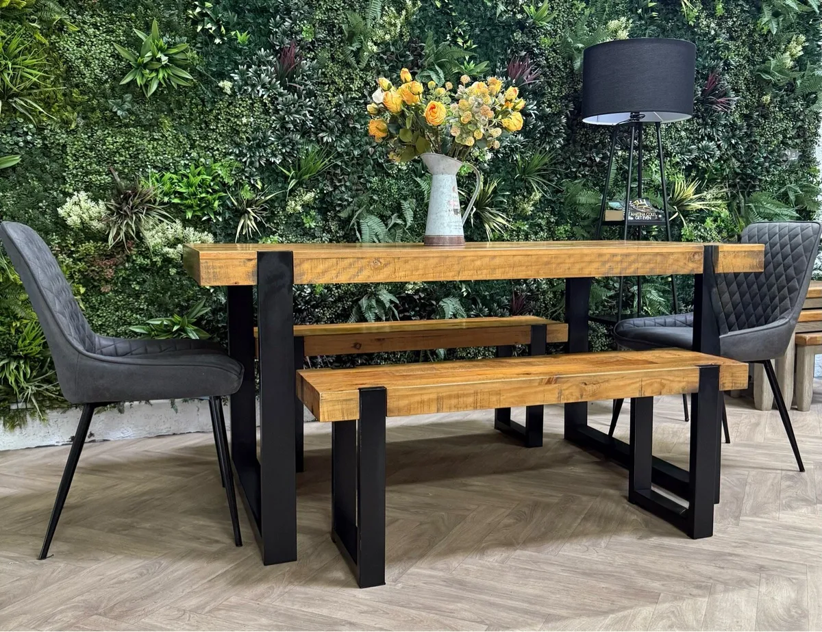 Rustic kitchen table, 2 benches & 2 chairs - Image 1