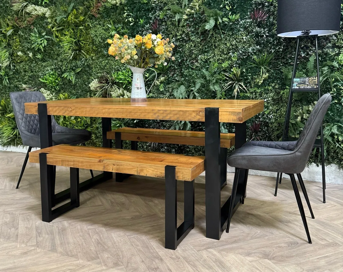 Rustic kitchen table, 2 benches & 2 chairs - Image 3