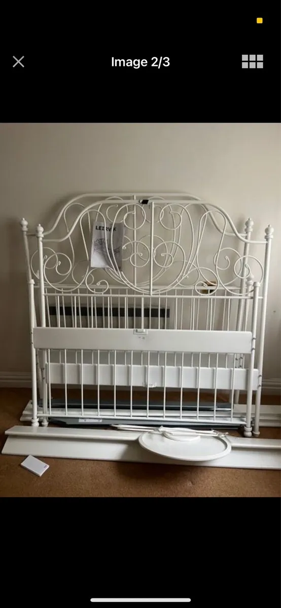 2 x white metal double bed frames - Image 1