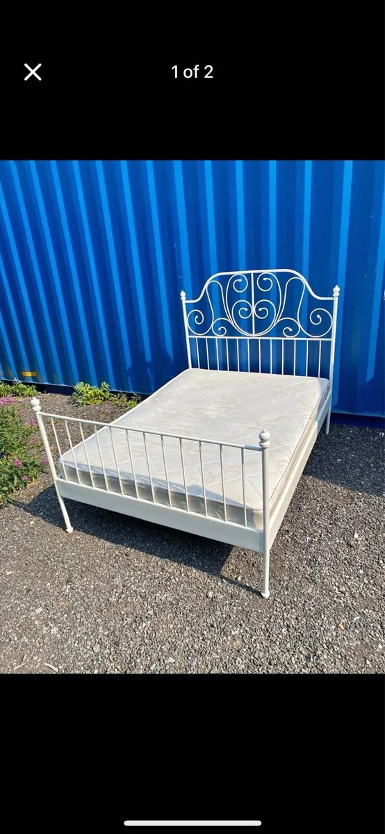 2 x white metal double bed frames - Image 3