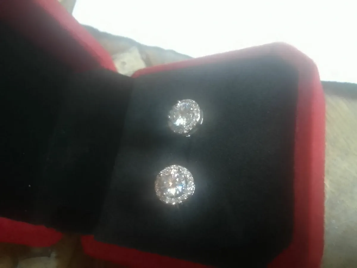 STERLING SILVER MOSSINITE HALO STUD EARRINGS NEW - Image 2