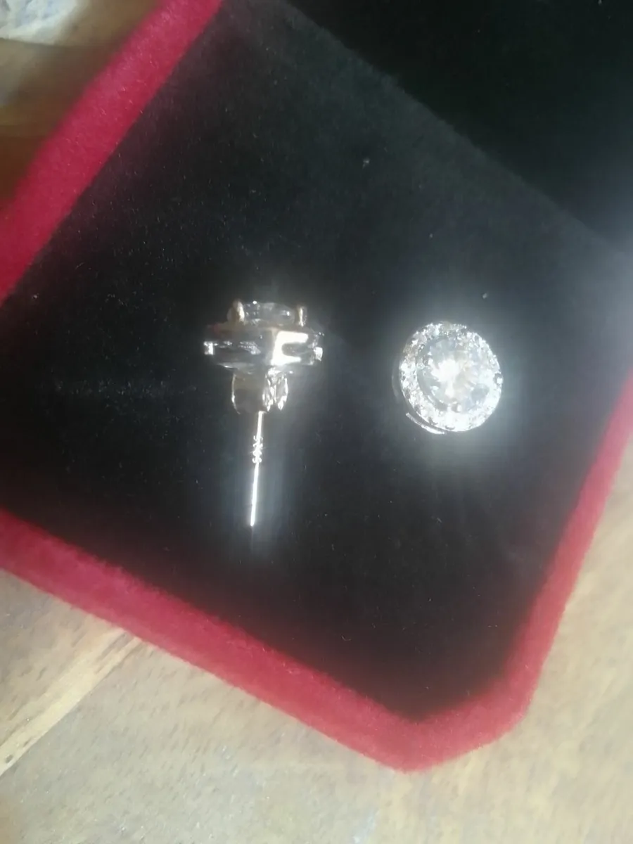 STERLING SILVER MOSSINITE HALO STUD EARRINGS NEW - Image 3