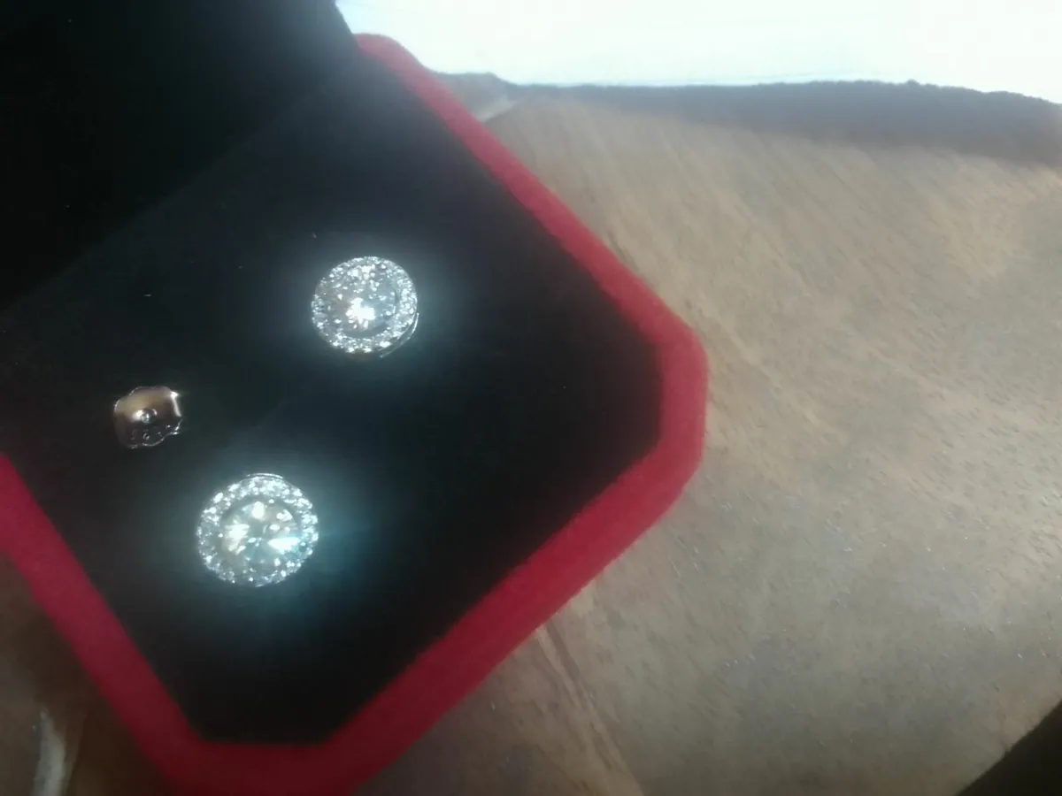 STERLING SILVER MOSSINITE HALO STUD EARRINGS NEW - Image 4