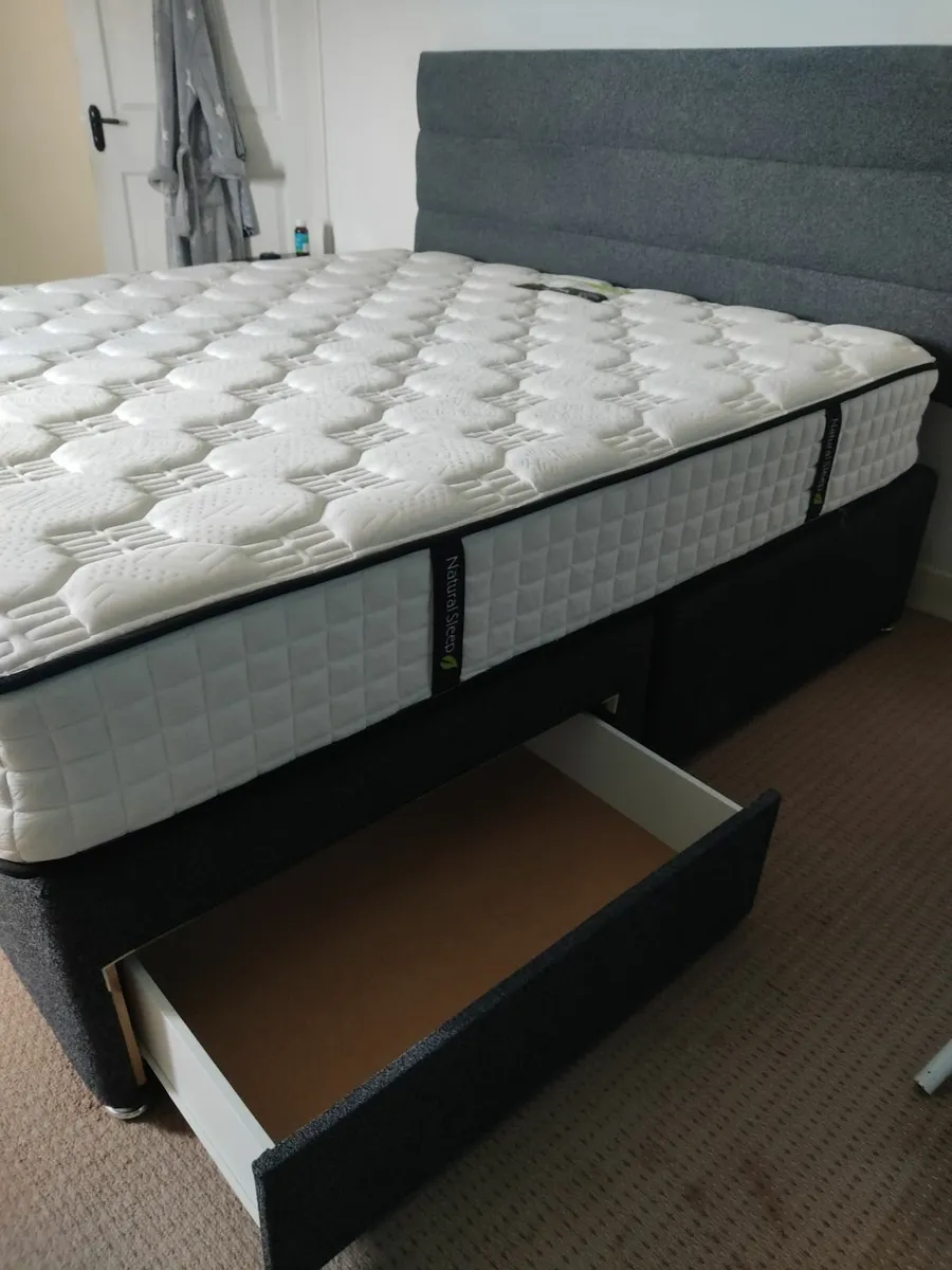 Super King bed base, mattress and headboard - Image 1