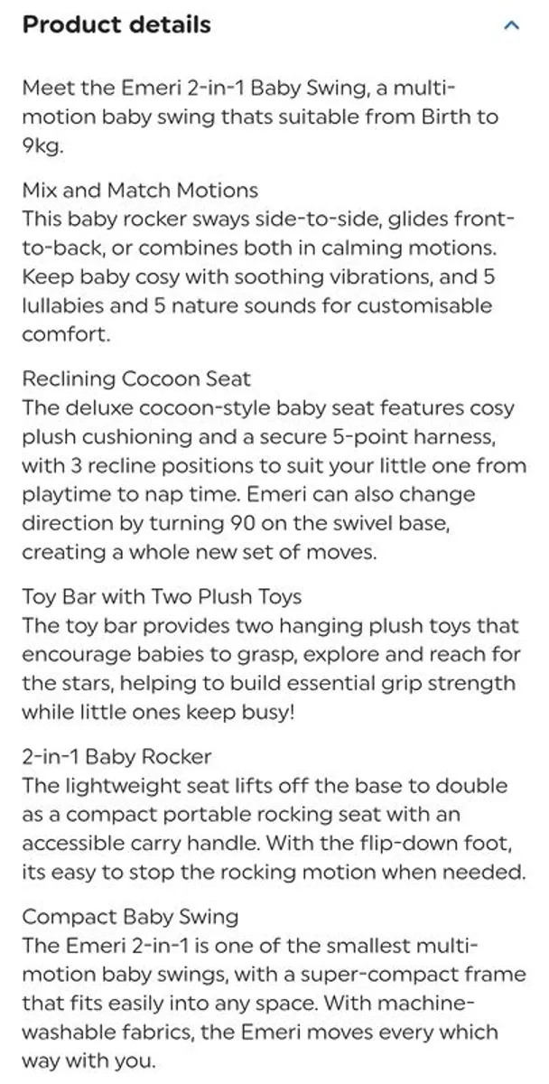 Joie 2 in 1 Fern Sansa baby swing - Image 4