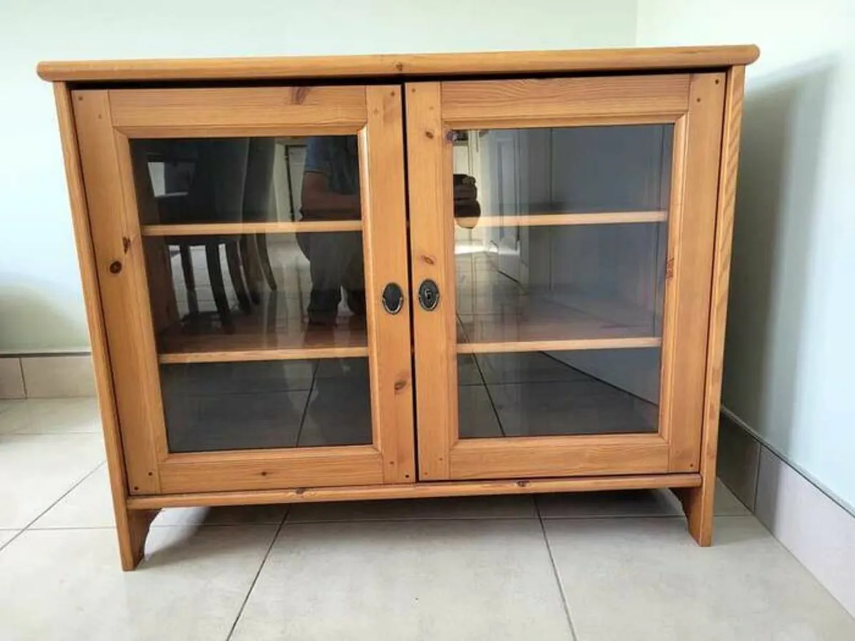 Wood Shelving Cabinet with Glazed Doors - Image 1