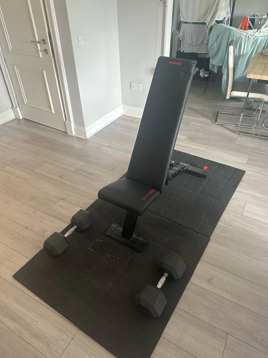 Home bench + weights + mats - Image 1