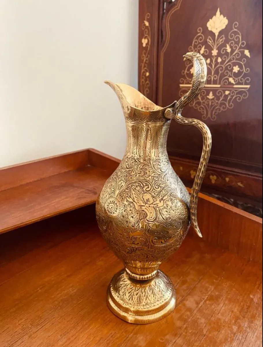 Vintage Brass Engraved Jug Vase H27cm - Image 3