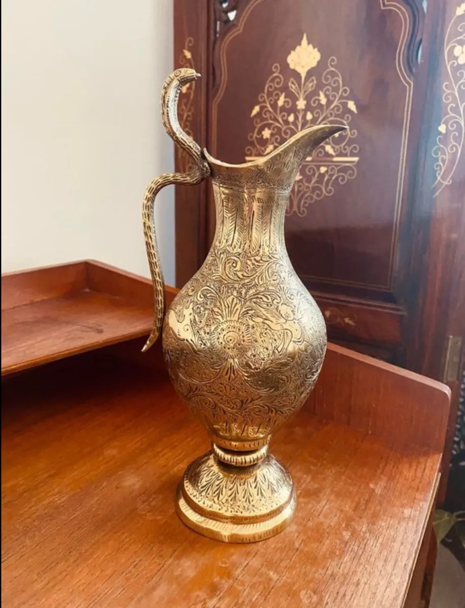 Vintage Brass Engraved Jug Vase H27cm - Image 4