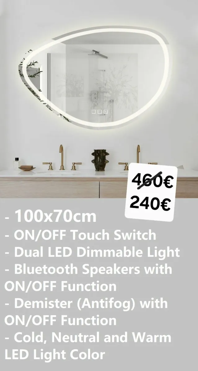 LED Bathroom Mirror Antifog Bluetooth Speakers - Image 1